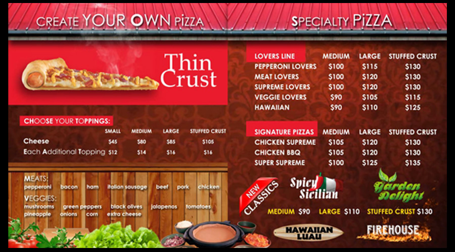 Firehouse Pizza digital menu board